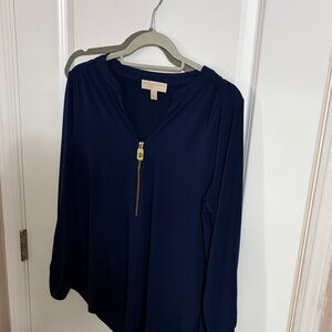 MICHAEL Michael Kors Dark Blue Blouse with Gold Accent